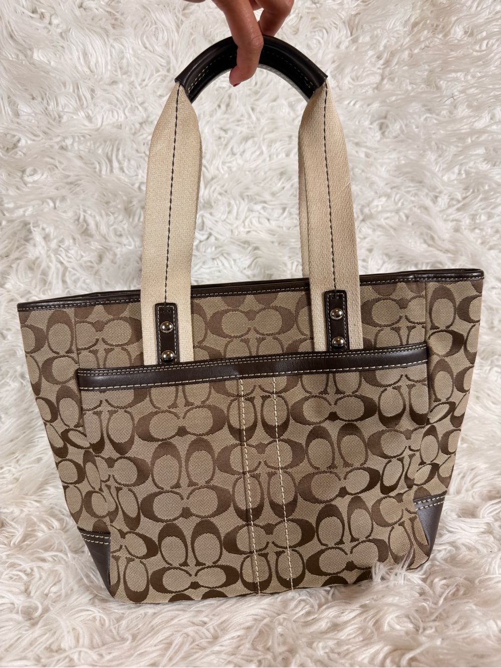 Coach Khaki and Brown Signature Canvas Tote - Picture 2 of 7